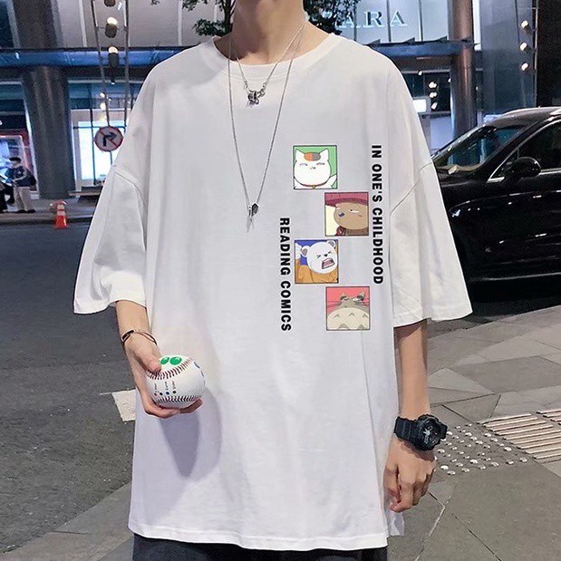 Áo Thun Tay Ngắn Dáng Rộng In Họa Tiết 4 Màu Tùy Chọn Phong Cách Hàn Quốc Thời Trang Mùa Hè Cho Nam Size M-2xl