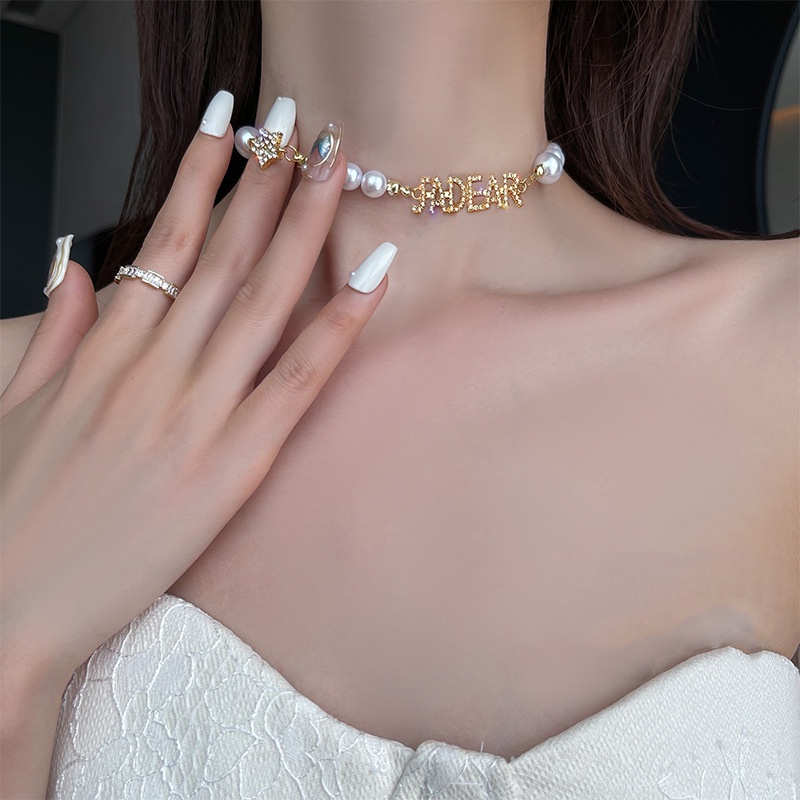 Vòng cổ Ngọc Trai Mặt Chữ Cái Sang Trọng Thời Trang Hàn Quốc Cao Cấp Cho Nữ