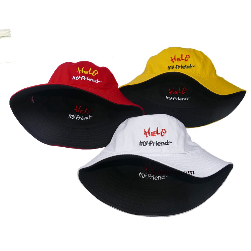 [ Hình thật ] Nón bucket 2 mặt Hello My Friend mũ tai bèo nữ vành nhỏ được may với chất liệu cotton cao cấp, thoáng mát