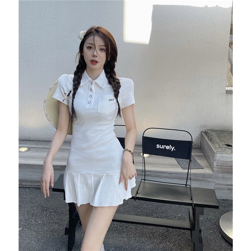 Đầm cổ polo tay ngắn thời trang mới 2021 dành cho nữ