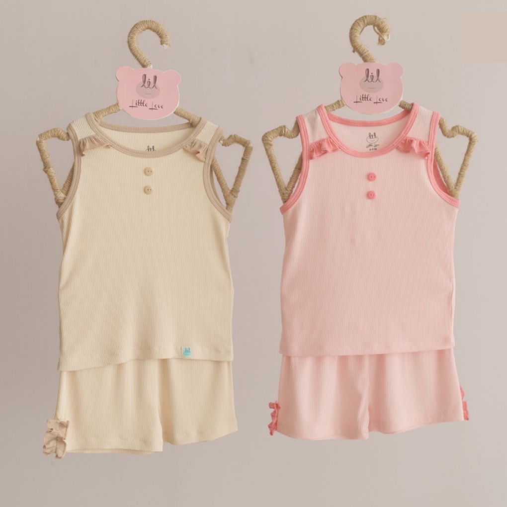 Bộ Quần Áo Ba Lỗ Litter Love Vải Tăm - LIL - Quần Áo Bé Gái (Size Từ 1 - 3 Tuổi)