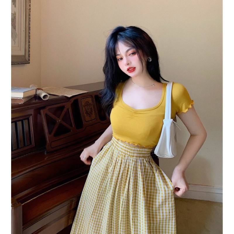 Set Váy Nữ, Set áo thun mix chân váy caro xoè hàng Qc loại 1 | BigBuy360 - bigbuy360.vn