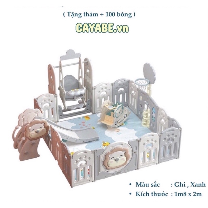 Quây bóng nhựa cho bé sư tử gấp gọn CAYABE màu xám trắng (combo FULL có cầu trượt, xích đu, bập bênh sư tử, thảm, bóng)