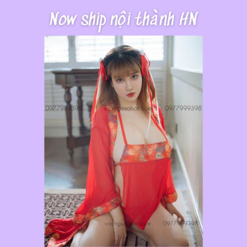 ( clip tự quay + ảnh thật tự chụp ) set áo choàng kèm yếm đỏ cosplay cổ trang sexy | BigBuy360 - bigbuy360.vn