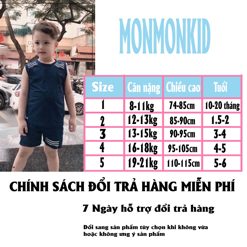 Bộ sát nách bé trai Monmonkid chất cotton thông hơi thoáng mát phù hợp với bé năng động từ 7-20kg