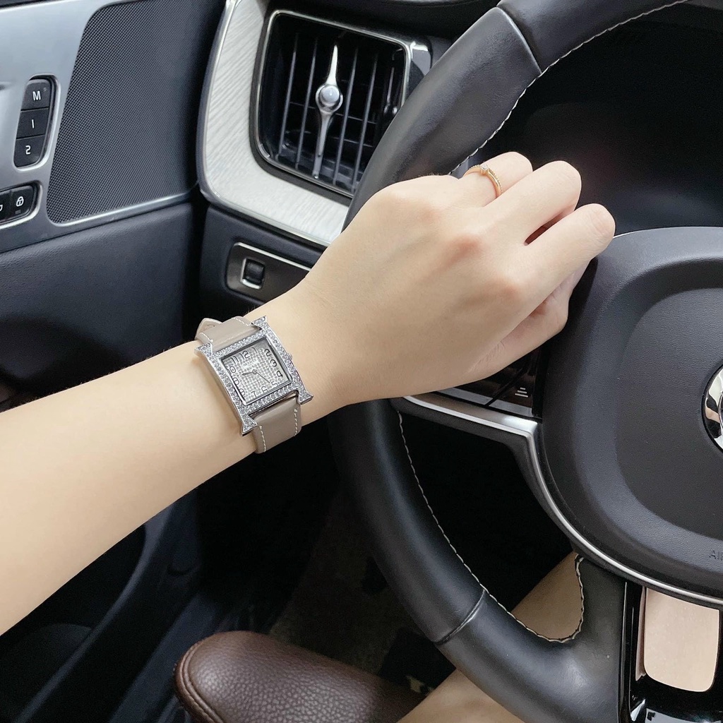 Đồng hồ HM nữ đẹp , mặt vuông đính đá cao cấp , dây da mềm , thời trang , bảo hành 6 tháng