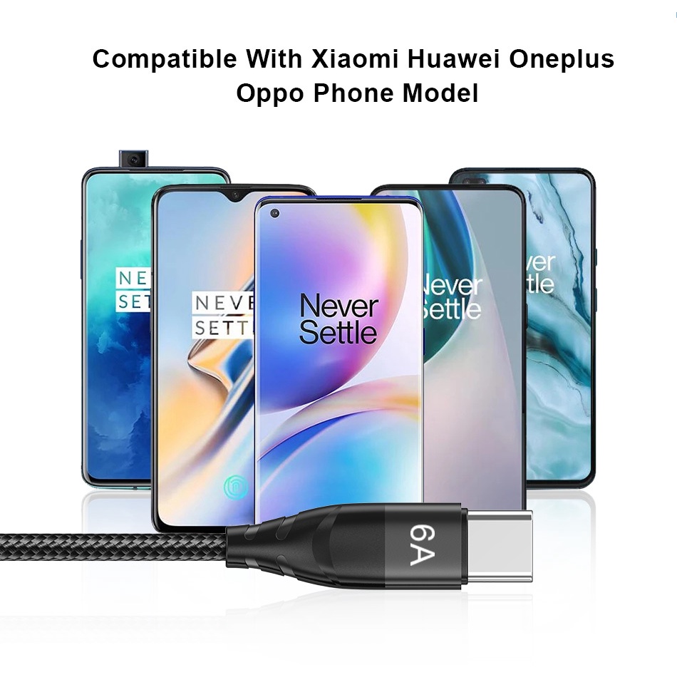 Dây Cáp Sạc Nhanh USB Type-C 6A 66W PD Type-C Cho Android &amp; ios iPhone