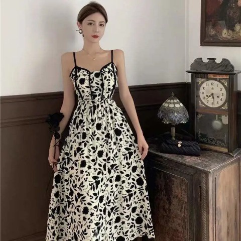 Đầm hai dây ZHELIHANGFEI dáng dài họa tiết hoa hồng phong cách quyến rũ thời trang cao cấp