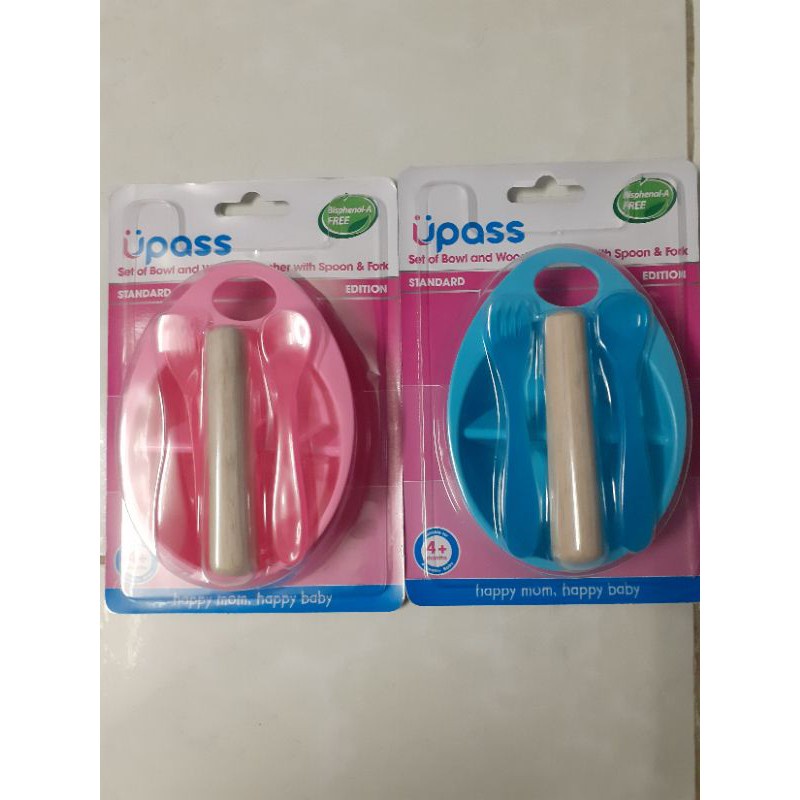 Bộ Bát Nghiền Thức Ăn Bằng gỗ kèm thìa dĩa Upass Thái Lan