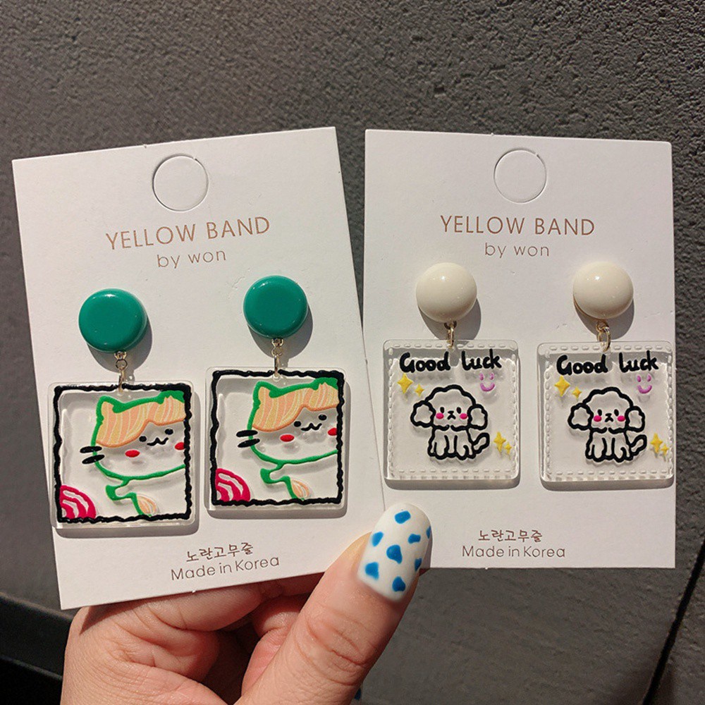 Khuyên tai hình chữ u/ hoa/ cún/ hoa hướng dương/ hình vuông/ hình tròn bằng acrylic trong suốt kiểu Hàn Quốc cổ điển