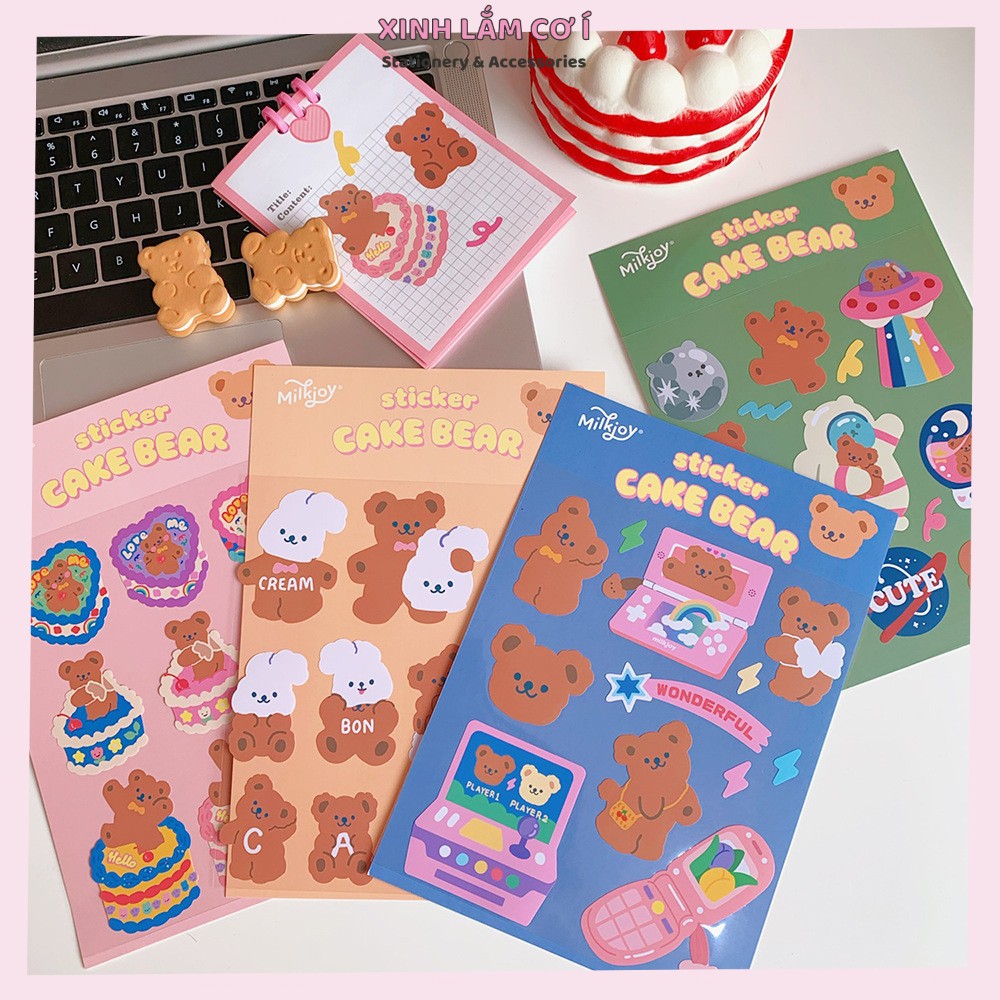 STICKER Gấu Nâu Cake Bear Dễ Thương Chống Nước