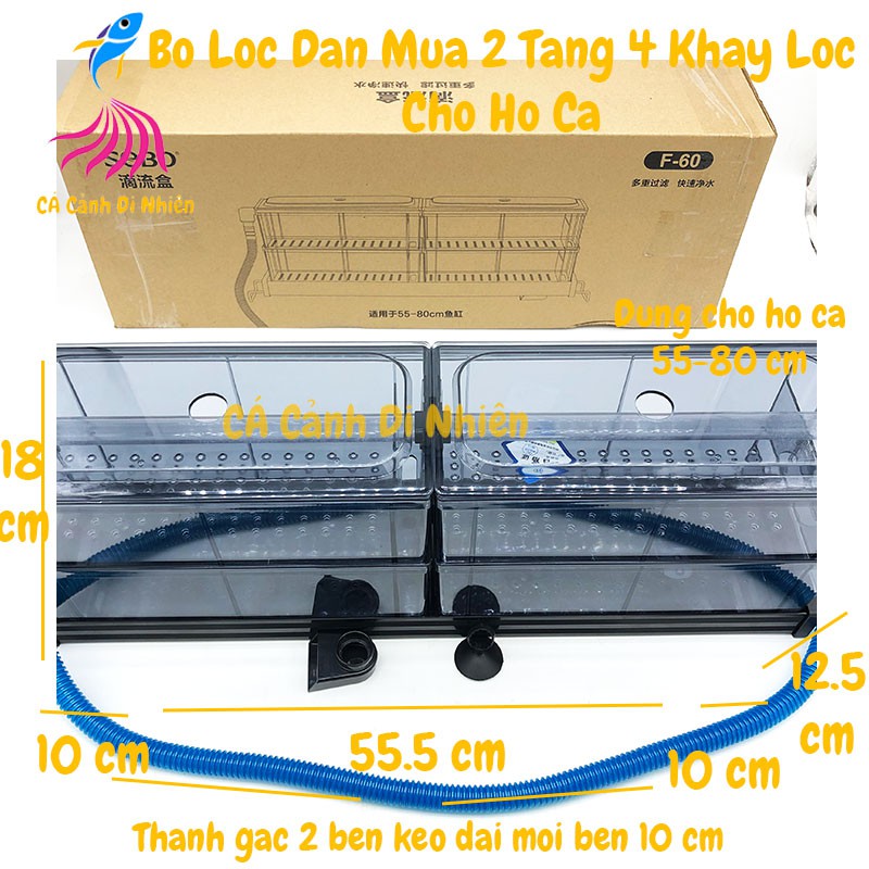 Bộ lọc dàn mưa 2 tầng 4 khay lọc SOBO F-60 bằng Mica cho hồ cá 55 - 80 cm