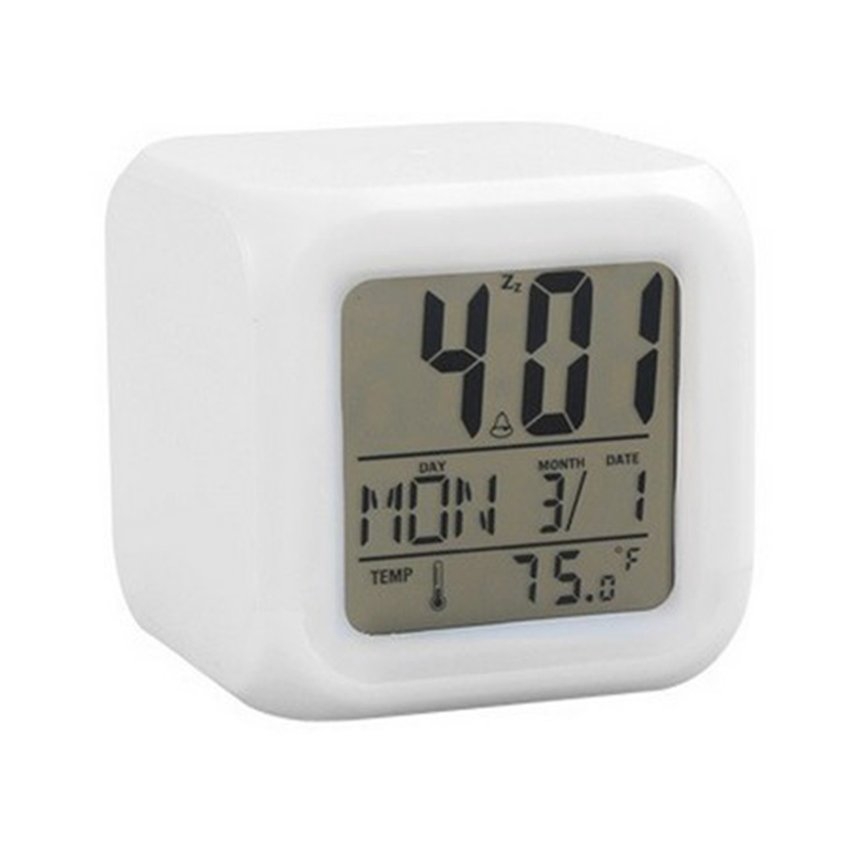 Đồng hồ báo thức kỹ thuật số hình vuông đổi 7 màu có màn hình LCD sử dụng tại nhà