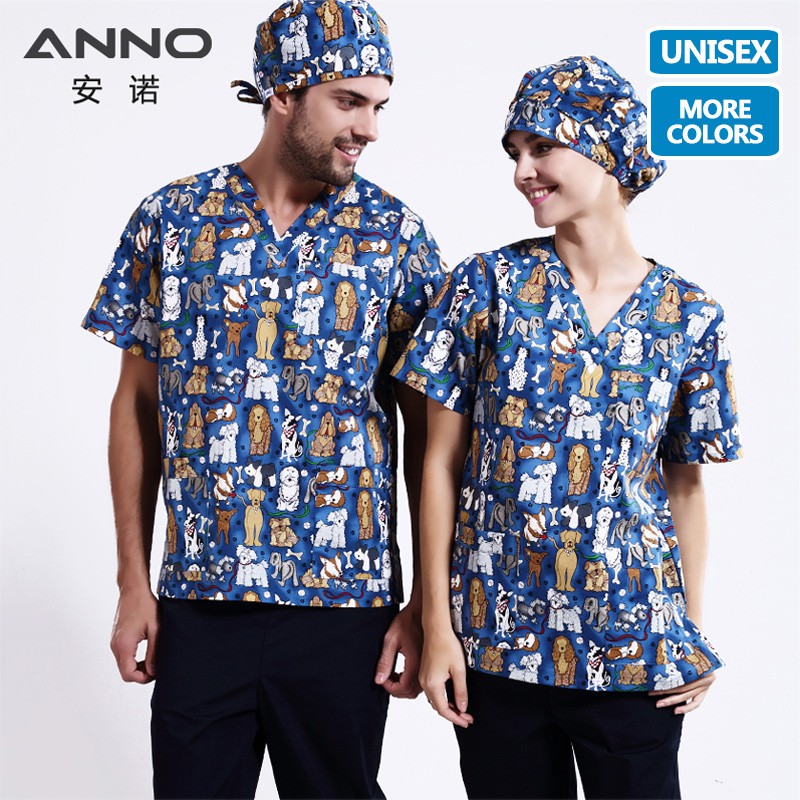 Mùa hè y tế tẩy tế bào chết In y tá Đồng phục Phụ nữ Quần áo nam Bệnh viện Dress Style Quần áo phẫu thuật Quần áo điều dưỡng