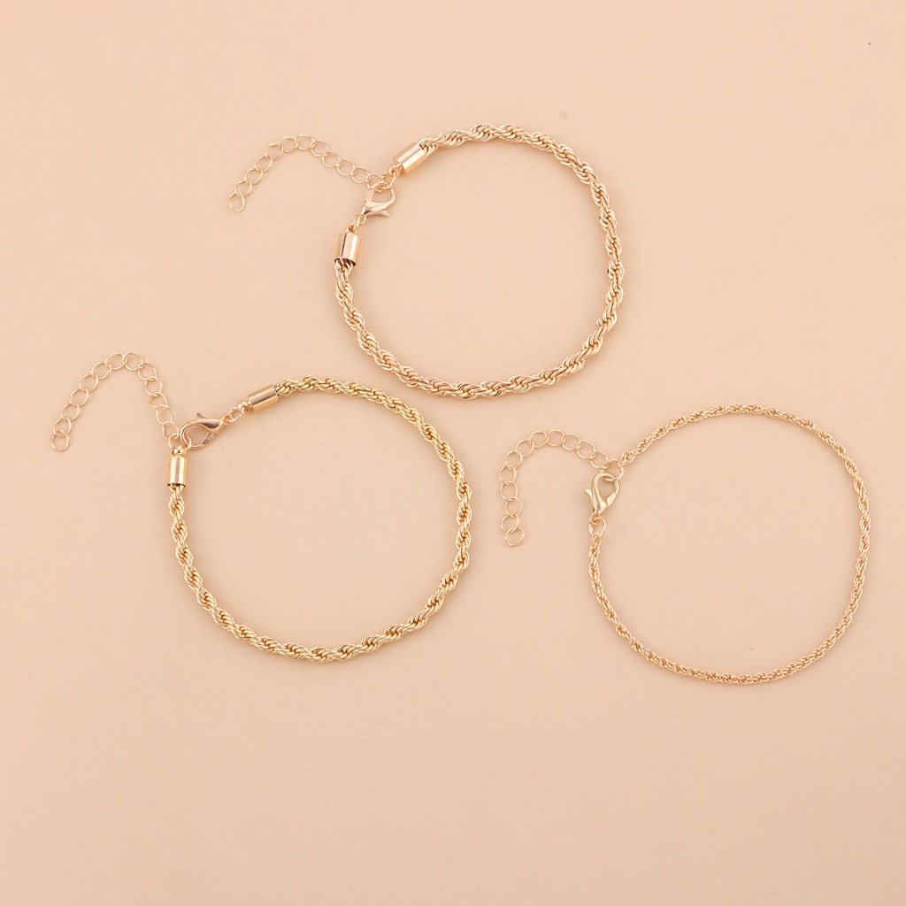 (0297) Bộ Set 3 Vòng Đeo Tay Dây Xoắn Thời Trang Phong Cách Năng Động Âu Mỹ