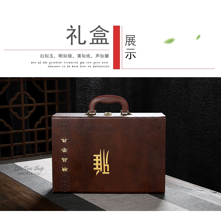 Bộ chén khải pha trà kungfu cao cấp hộp gỗ quà tặng