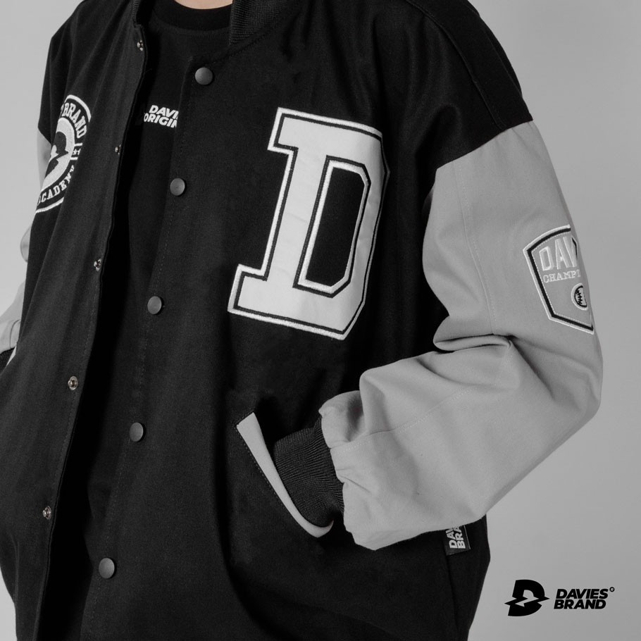 Áo bomber bóng chày nam nữ Davies brand - Grey Varsity Baseball Academy Bomber