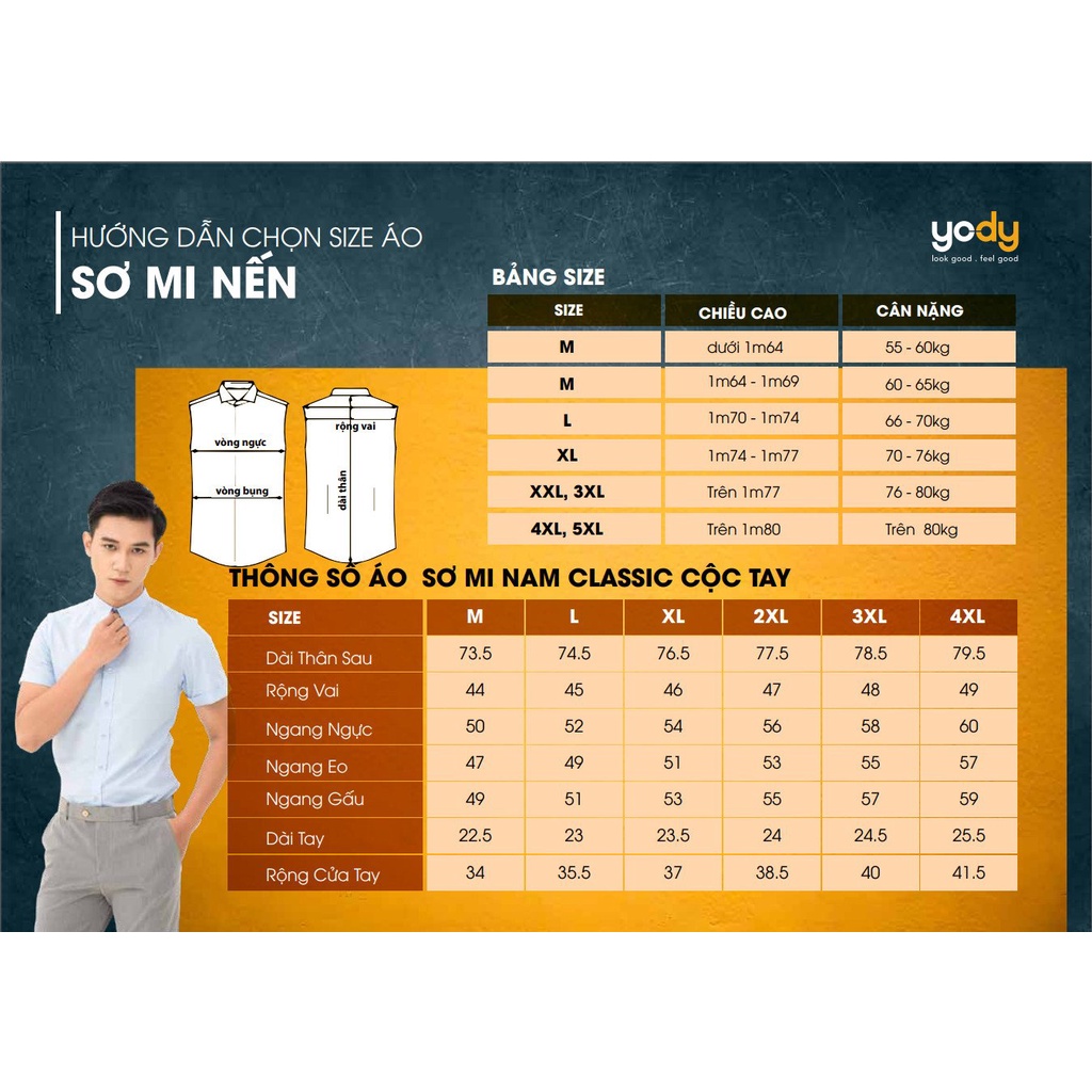 Áo sơ mi nam Yody cộc tay chất liệu nến dáng slim cộc tay SNM4001