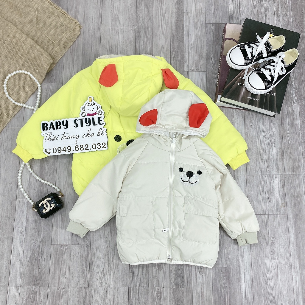 Áo phao siêu nhẹ bé gái &quot;TAI GẤU&quot; 8-20kg, áo phao ấm áp mùa đông bé trai 1-5 tuổi. Phao mềm mại. G46