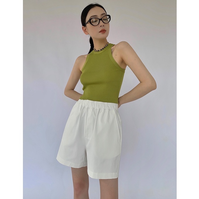 Porozi  Áo croptop dệt kim  sát nách cổ tròn phong cách Hàn Quốc cho nữ