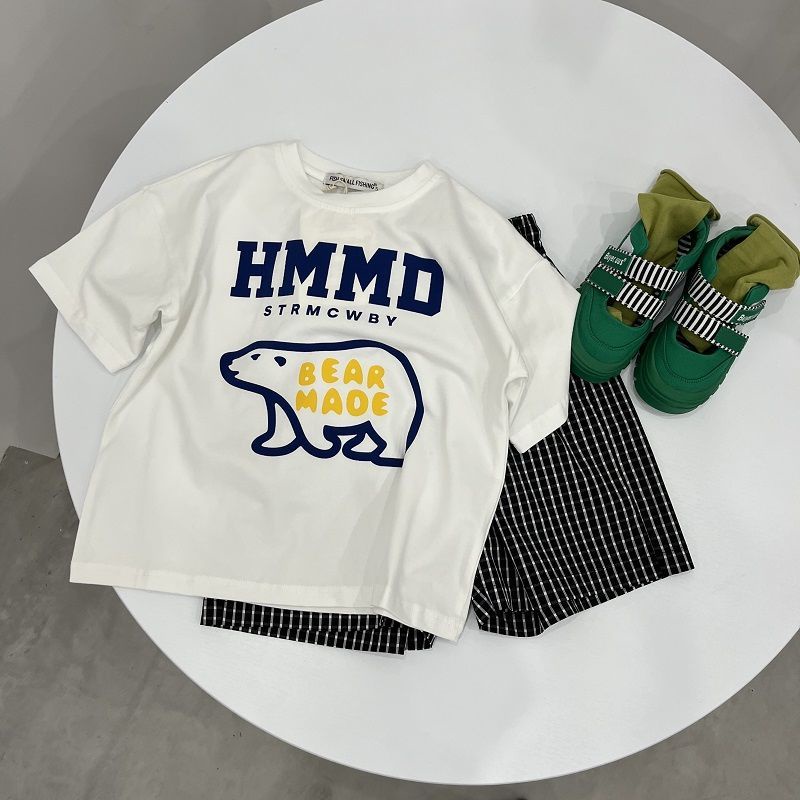 Áo Thun 100% Cotton Nguyên Chất Tay Ngắn In Họa Tiết Gấu Bắc Cực Phong Cách Nhật Bản Dễ Phối Đồ Cho Bé