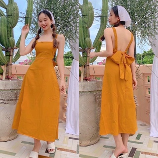 ĐẦM VÀNG MIDI THẮT NƠ LƯNG