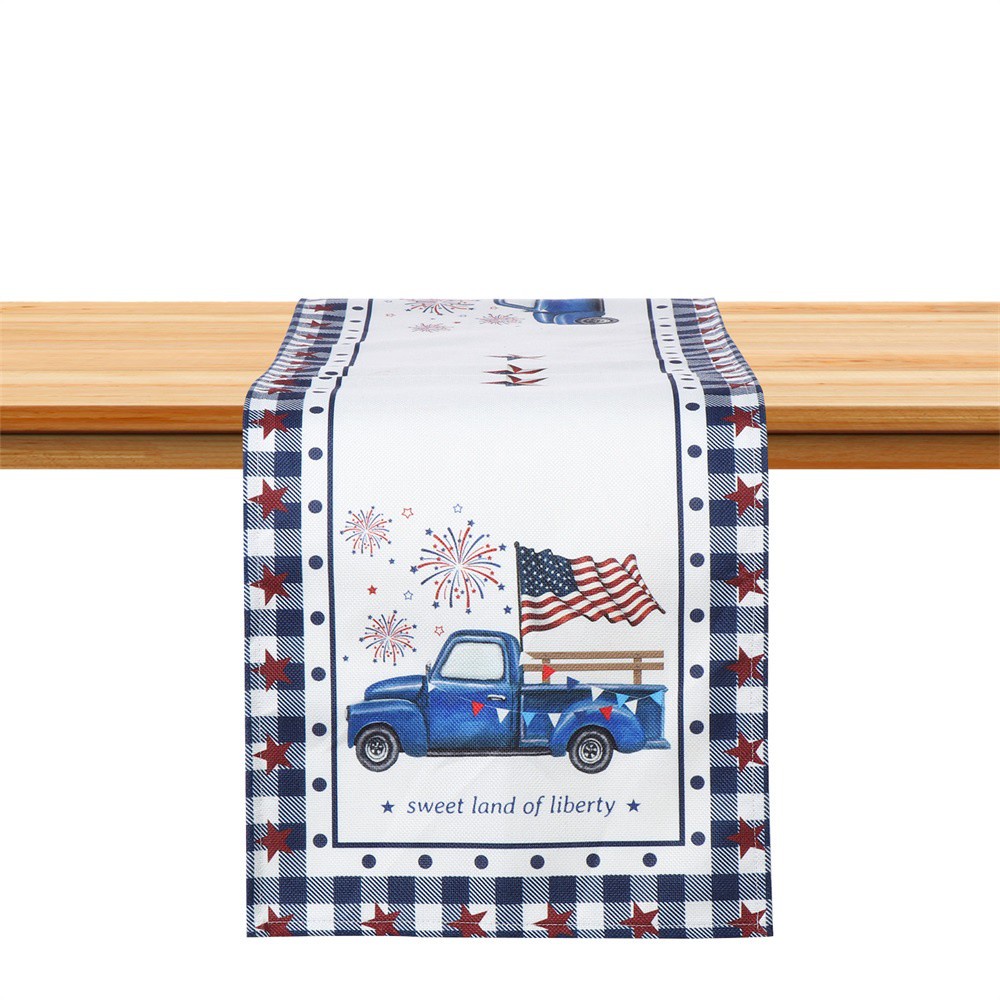 ❤LANSEL❤ 13x72inches Kitchen Dining Table Runner American Stars 4th of July Tablecloth Red Truck Patriotic Independence Day Table Decor Party Decorations American Flag