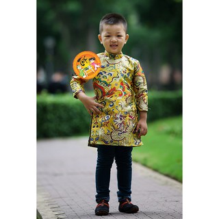 Áo dài cách tân thượng hạng bé trai. Hàng cao cấp. Mẫu Gấm rồng vàng