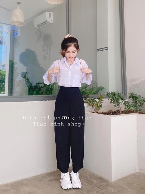 🩸Set Quần Suông + Sơ Mi Kate 1 Túi