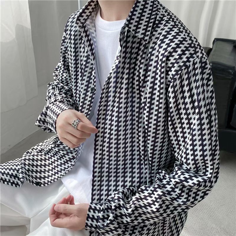 Áo Sơ Mi Tay Dài Dáng Rộng Kẻ Sọc Caro Trẻ Trung Phong Cách Hàn Quốc Cho Nam Size M-3Xl