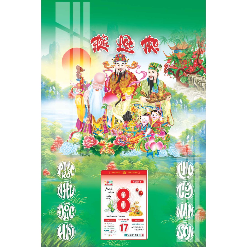 Lịch Gỗ Treo Tường Laminate Tráng Gương 2023 (40x60cm) - Phúc Lộc Thọ