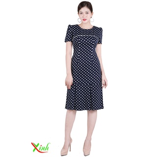Đầm suông chấm bi xanh đen ThoiTrangXinh DL704