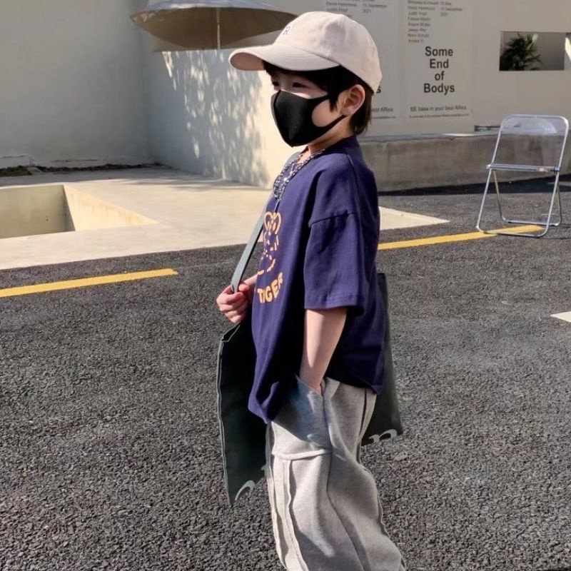 Áo thun BXPB tay ngắn cổ tròn dáng rộng in họa tiết phong cách Hàn Quốc thời trang mùa hè cho bé