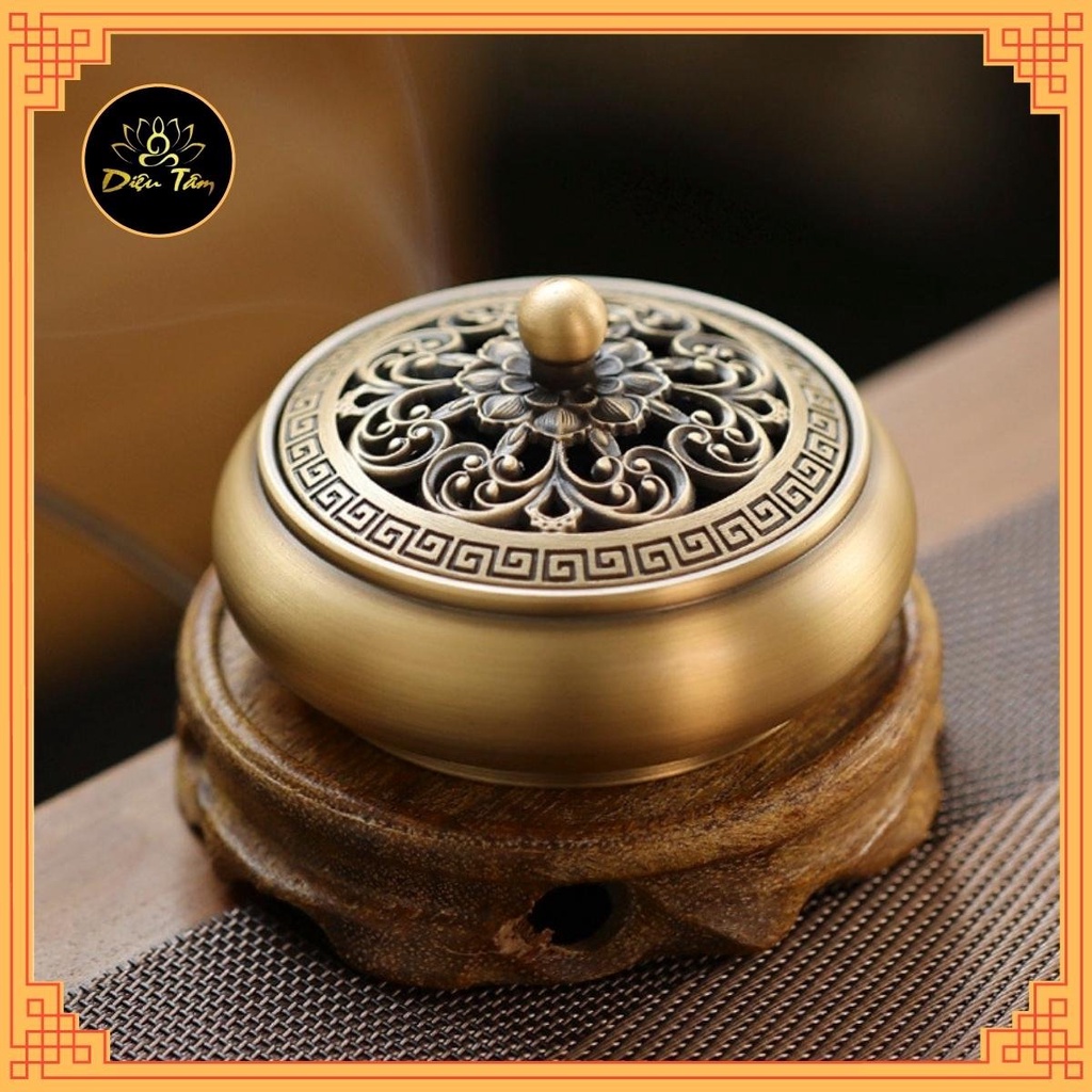 Lư xông trầm hương bằng đồng cao cấp đỉnh đồng xông trầm thiết kế tinh xảo kèm trụ và lót chống cháy