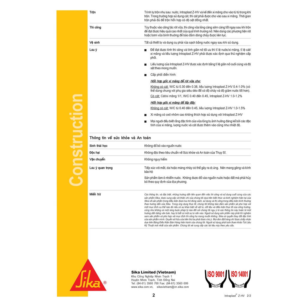 Sika - Chống thấm bê tông - Plastocrete N  SIKA THẾ VŨ