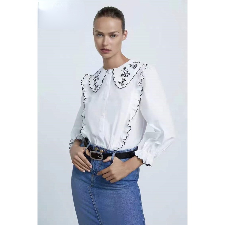 Áo Sơ Mi Cổ Búp Bê Thêu Họa Tiết Thời Trang ZARA Cho Nữ