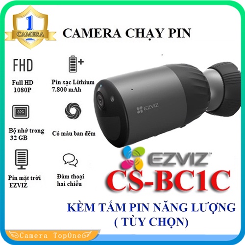 Camera IP Wifi không dây ngoài trời Dùng Pin Sạc in EZVIZ CS-BC1C Full HD 2MP - tùy chọn kèm pin mặt trời CS-CMT-Solar