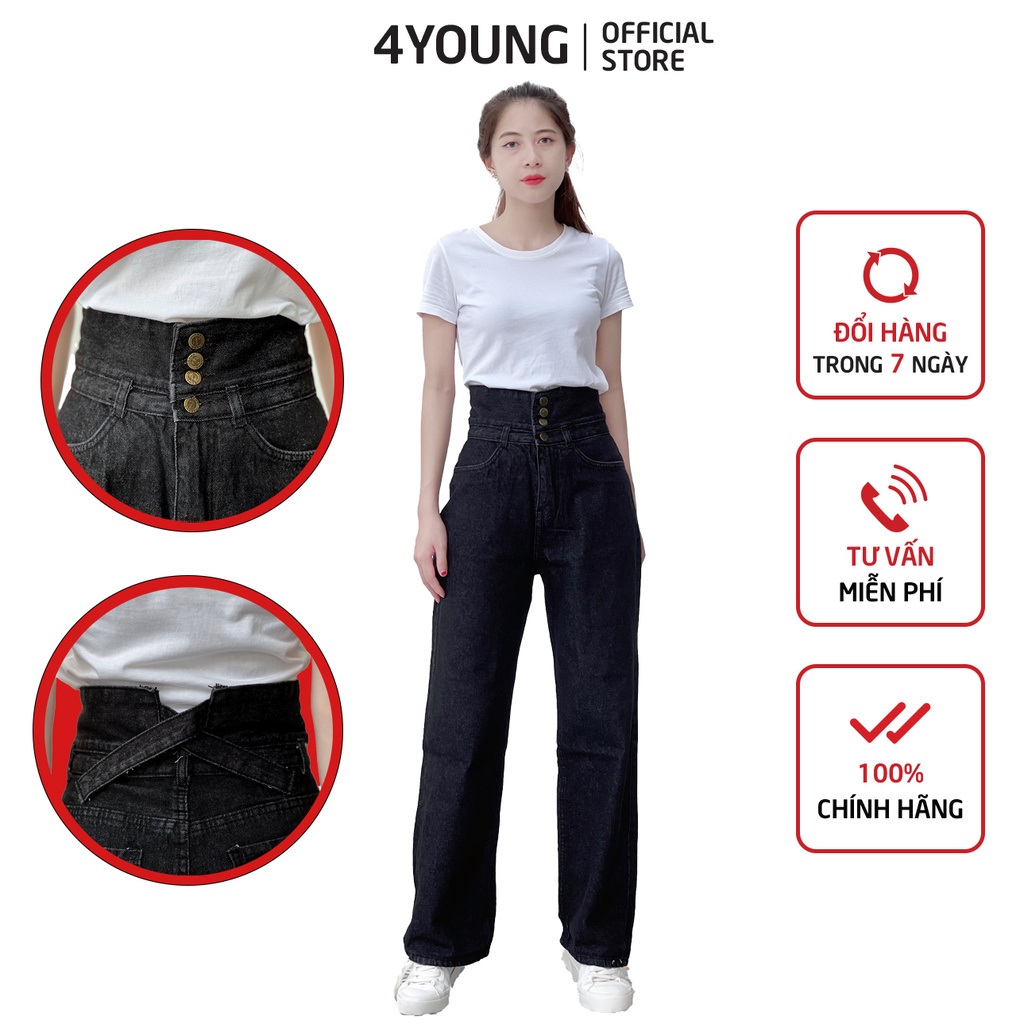 Quần jeans nữ dài ống rộng có túi phối trẻ trung 4YOUNG QJ10
