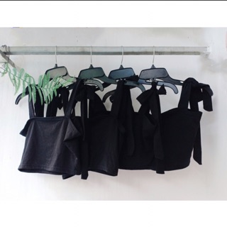Áo Thun Croptop Đen 2 Dây Cột Vai | Freesize