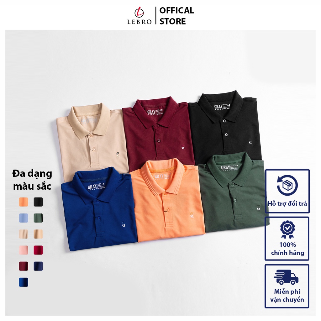 Áo Polo Cotton LEBRO Áo Thun Cổ Bẻ Ngắn Tay Basic Cao Cấp GRAY HOMME nhiều màu, chất thoáng khí, thấm hút mồ hôi cho nam