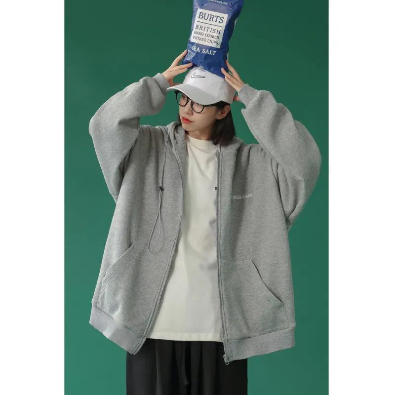 Mới Áo Khoác Hoodie Thể Thao Dáng Rộng Phối Khóa Kéo Thời Trang Xuân Thu