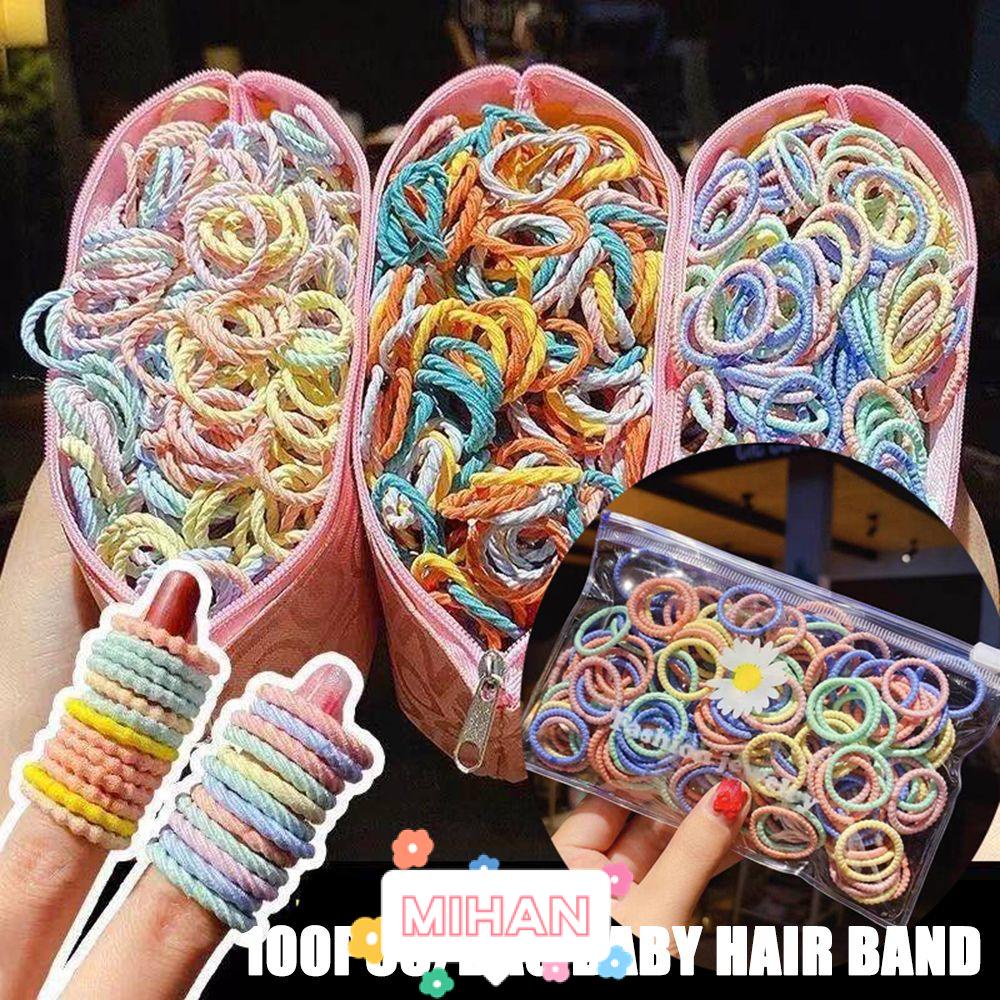 MIHAN1 100PCS/Bag Elastic Children Hair Ties Hair Bands Hair Rope Hair Accesorries Colorful Lovely Scrunchies Rubber Baby Kids Ponytail Holder