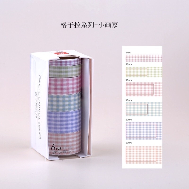 Set 6 Cuộn Washi Tape Băng Keo Trang Trí Caro