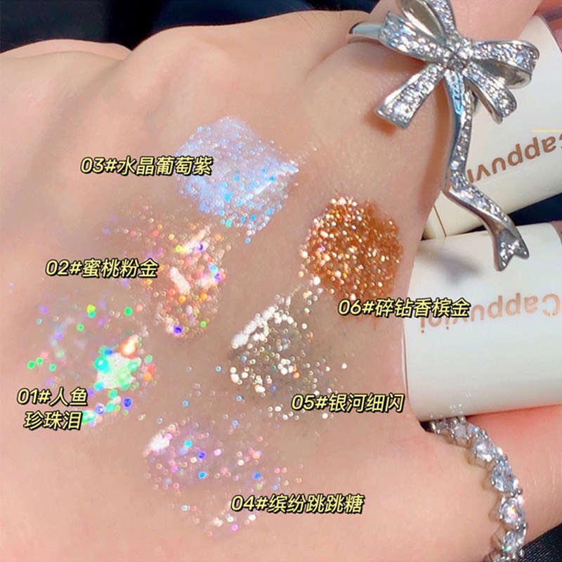 Nhũ mắt bắt sáng Cappuvini dạng gel lỏng trang điểm mắt nhũ hạt màu kim tuyến nhiều màu tạo hiệu ứng long lanh nổi bật