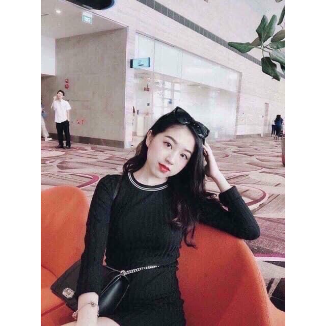 Đầm body len tăm dài tay cổ phối viền -ảnh thật -video | BigBuy360 - bigbuy360.vn