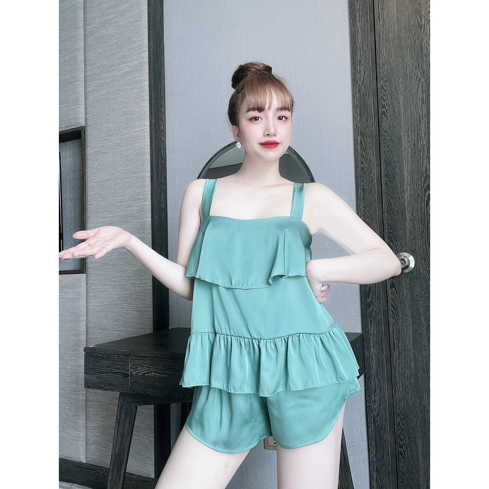 Đồ bộ sexy nữ, bộ ngủ hai dây bản to hai tầng satin chất satin mềm mịn- Phuongaliceshop
