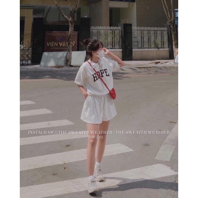 Sét Đồ bộ HOPE nam nữ  unisex form thụng giá rẻ áo phông chất cotton mềm mịn mix quần đùi ngố trơn đen