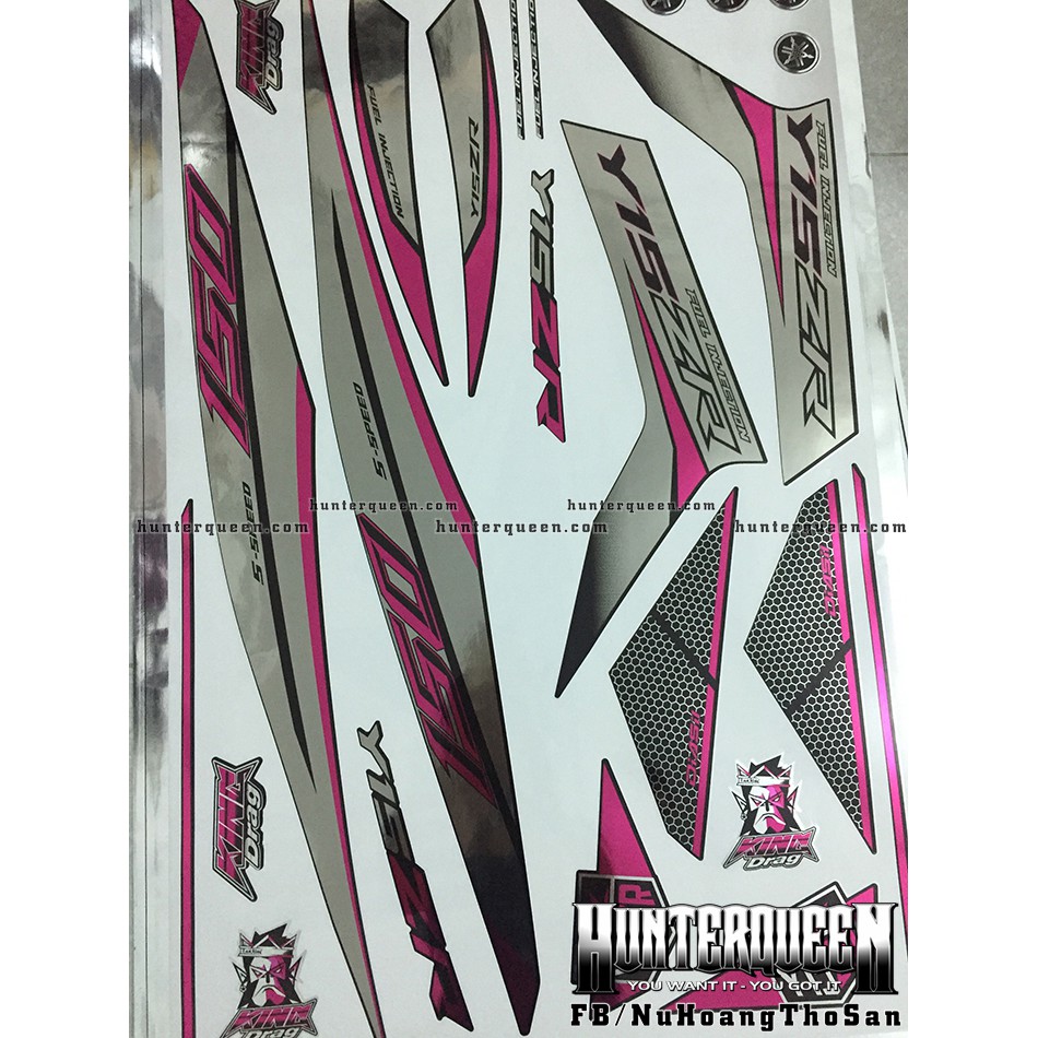 Tem Exciter 150. Tem rời CROM Y15ZR tổ ong, chỉ hồng, dán xe đen. Xe màu khác vui lòng inbox