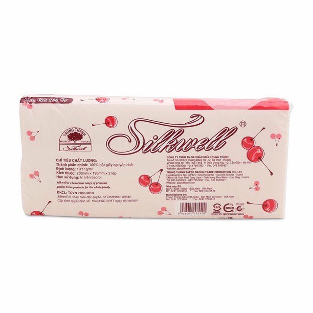 Giấy ăn Silkwell rút lụa chính hãng, khăn giấy rút lụa Cherry siêu mềm mịn không tẩy trắng 280 tờ
