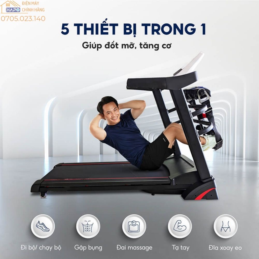 Máy chạy bộ đa năng cao cấp CIAPO A4, Máy chạy tập gym chế độ leo dốc, gấp gọn tại nhà màn hình 5.5 Inch